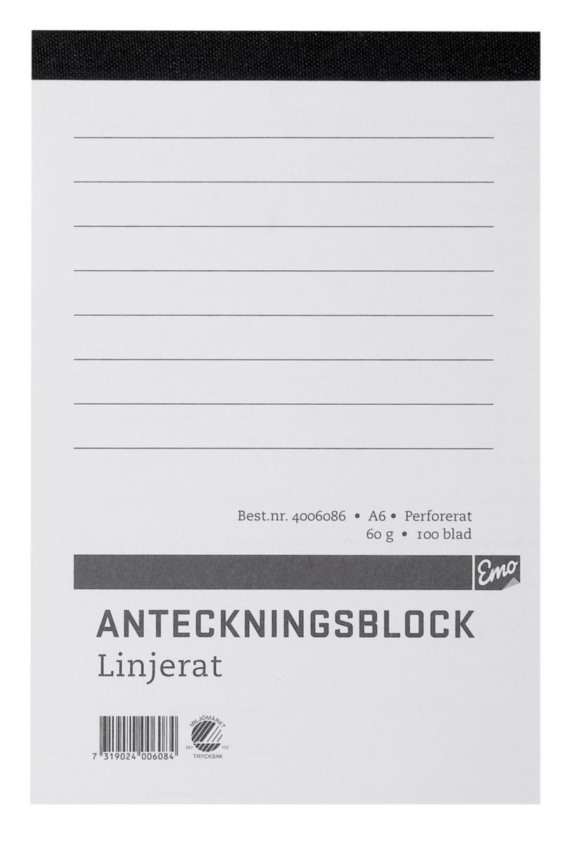 Skriveblokk A6 Linjer