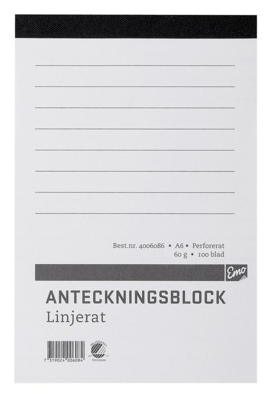 Skriveblokk A6 Linjer