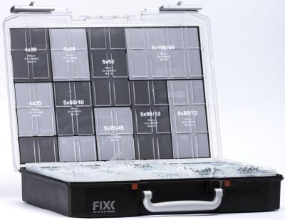 Skruekoffert FIXX Treskruer EZ elforzinket 1300 stk (509782)