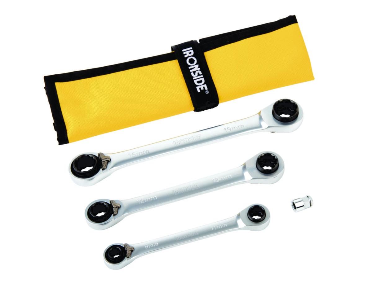 Skrallenøkkelsett 4 i 1  8 – 19 mm Ironside