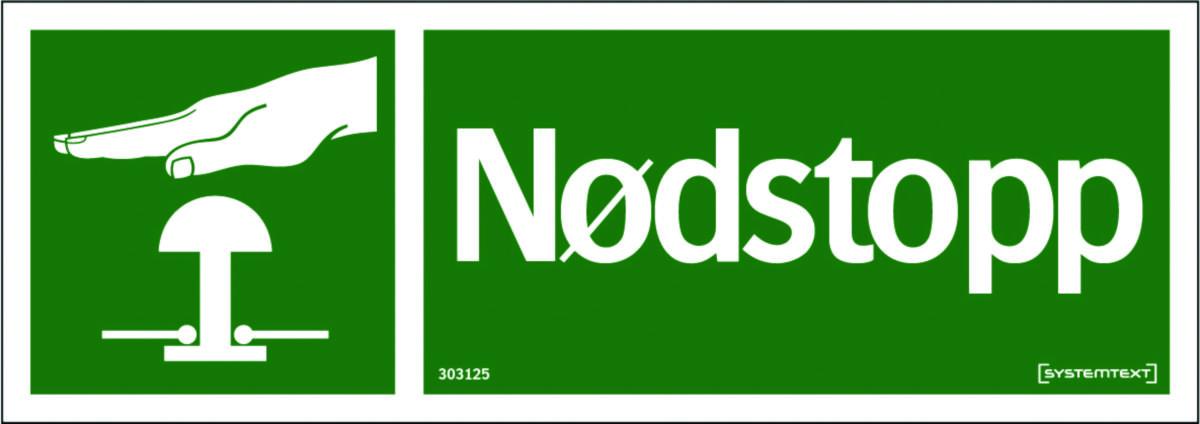 Skilt Systemtext "Nødstopp" grønn