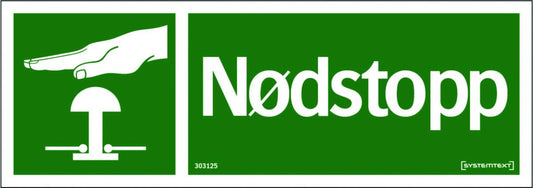 Skilt Systemtext "Nødstopp" grønn