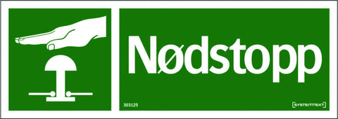 Skilt Systemtext "Nødstopp" grønn