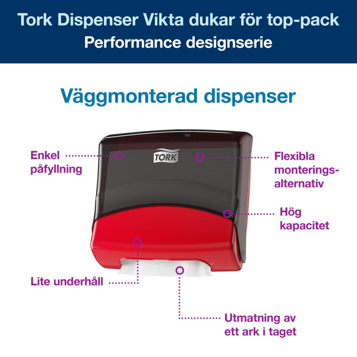 Dispenser for brettede tørkepapir/rengjøringskluter Tork