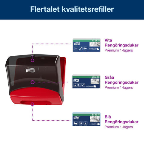 Dispenser for brettede tørkepapir/rengjøringskluter Tork