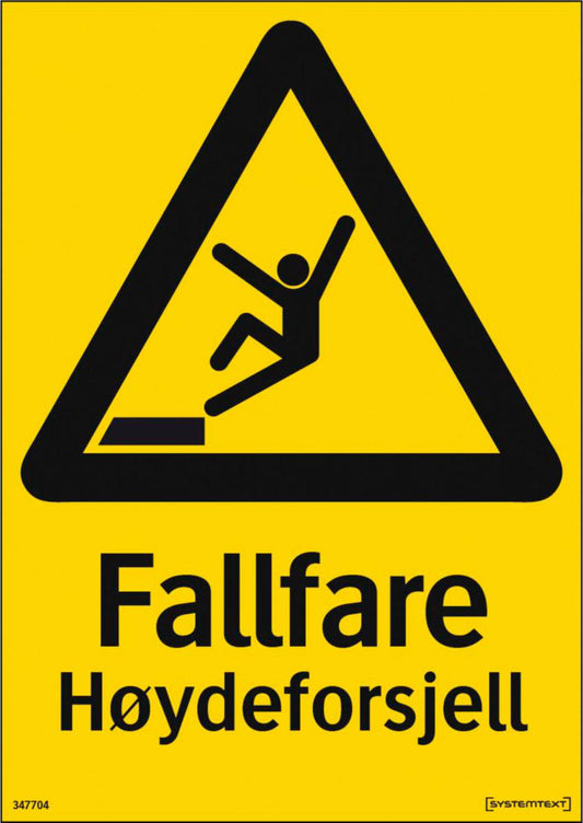 Skilt Systemtext "Fallfare Høydeforskjell"