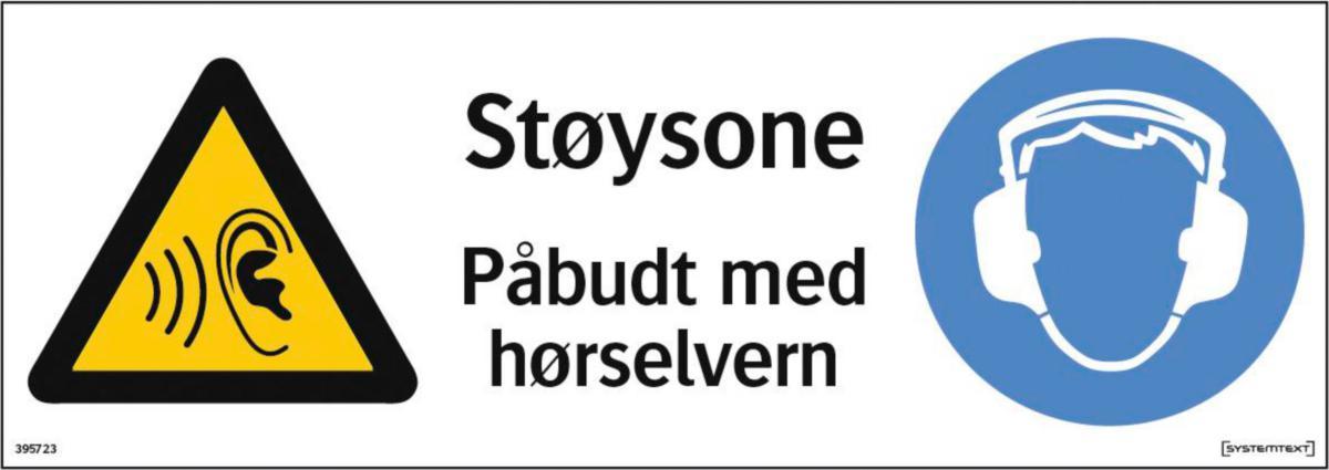 Skilt Systemtext "Støysone Påbudt med hørselvern"