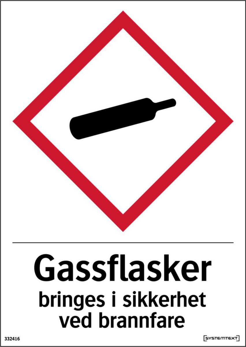 Skilt Systemtext "Gassflasker bringes i sikkerhet ved brannfare" dekal