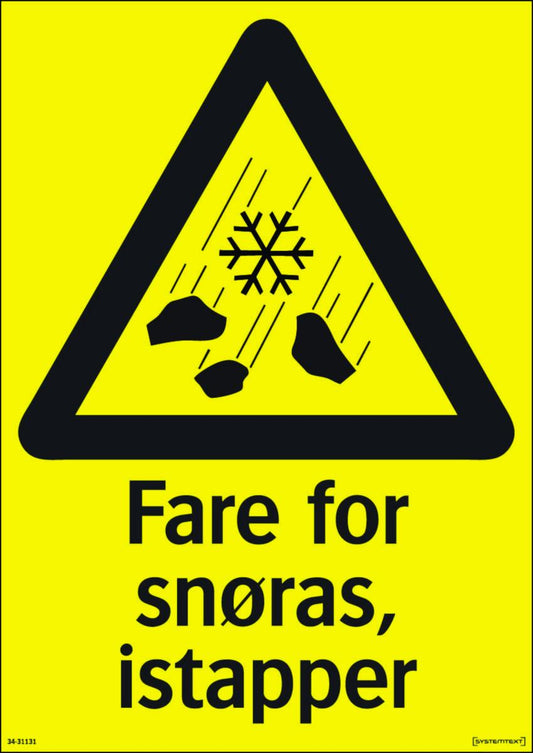Skilt Systemtext "Fare for snøras, istapper"