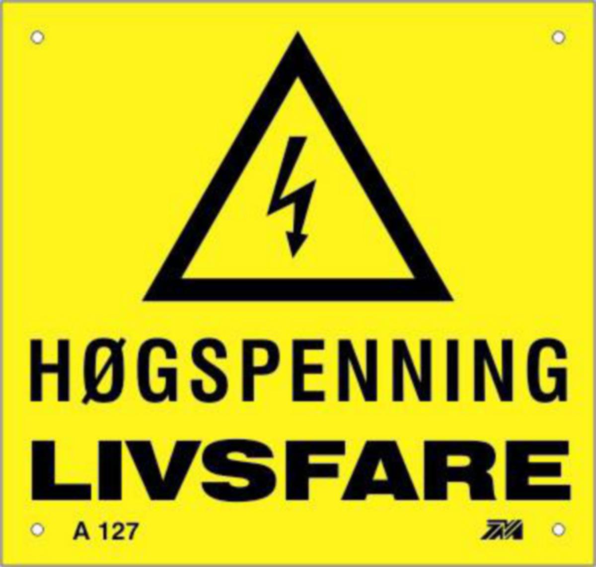 Varselskilt Melbye "Høyspenning Livsfare"