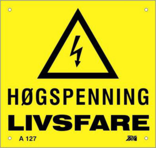 Varselskilt Melbye "Høyspenning Livsfare"