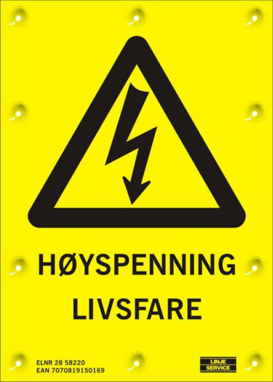 Varselskilt Linjeservice Høyspenning Livsfare