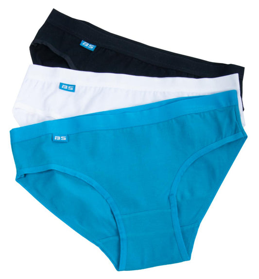 Truse dame BS 3pk i bomull turkis/hvit/svart - Bekken & Strøm
