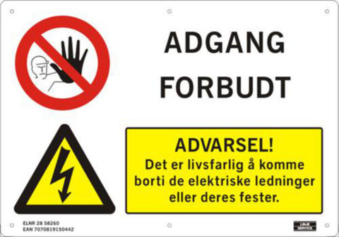 Varselskilt Linjeservice HN31 "Adgang forbudt"