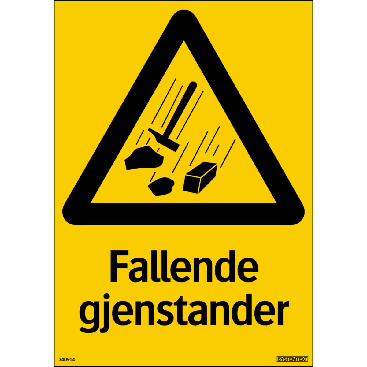 Skilt Systemtext "Fallende gjenstander"