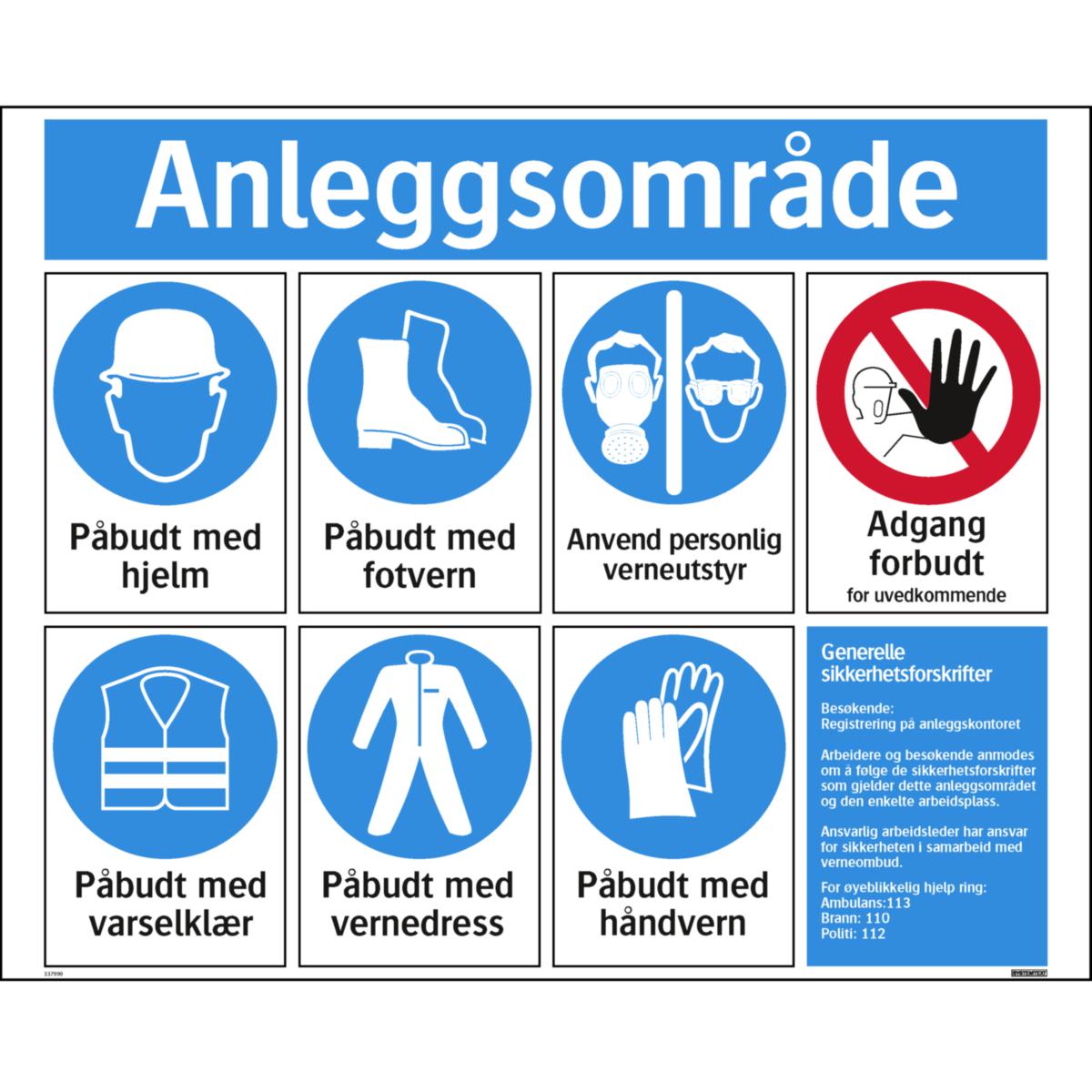 Skilt Systemtext "Anleggsområde, påbudt"