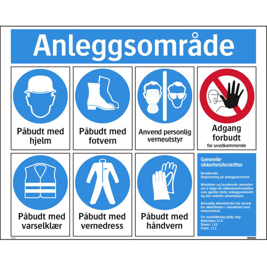 Skilt Systemtext "Anleggsområde, påbudt"