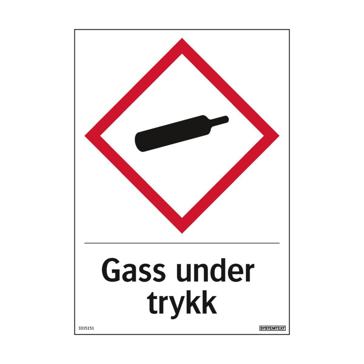 Skilt Systemtext "Gass under trykk" reflekterende
