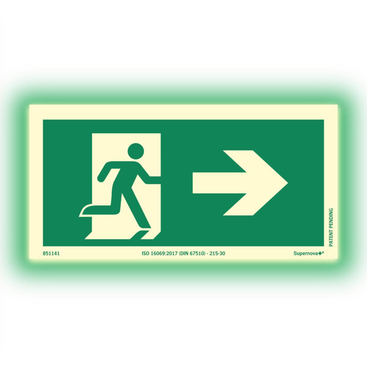 Skilt Systemtext Supernova+® Nødutgang til høyre