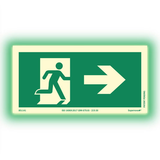 Skilt Systemtext Supernova+® Nødutgang til høyre