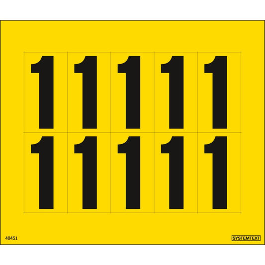 Dekal Systemtext Tallmerking nummer "1" 10 stk/ark