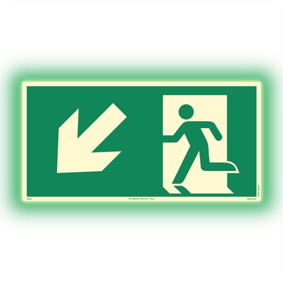 Skilt Systemtext Supernova+® Nødutgang ned til venstre