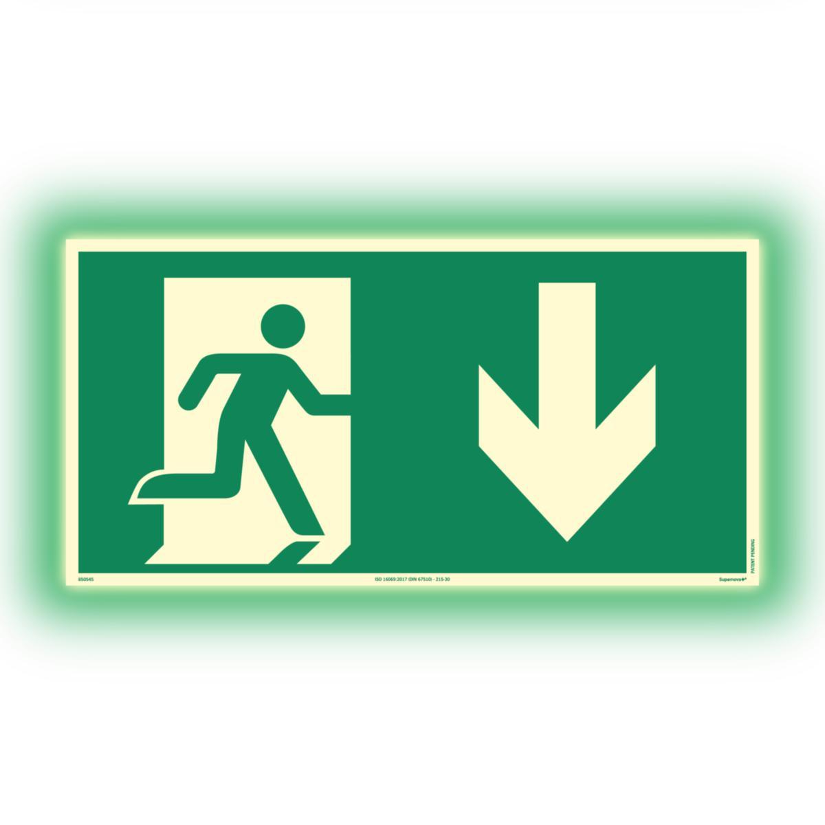 Skilt Systemtext Supernova+® Nødutgang ned