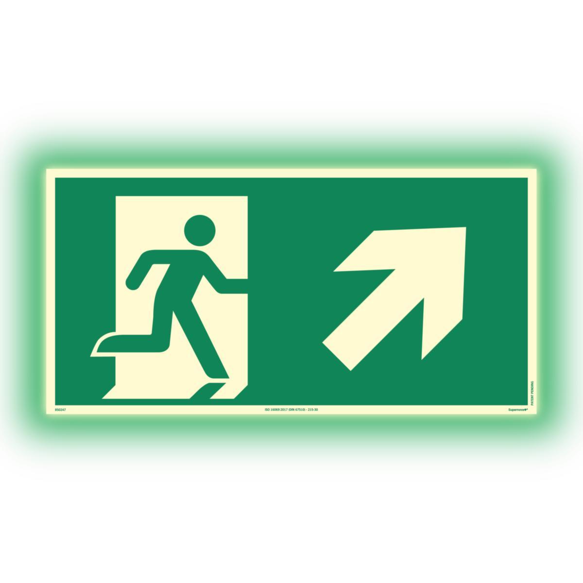 Skilt Systemtext Supernova+® Nødutgang opp til høyre