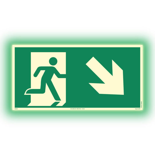 Skilt Systemtext Supernova+® Nødutgang ned til høyre