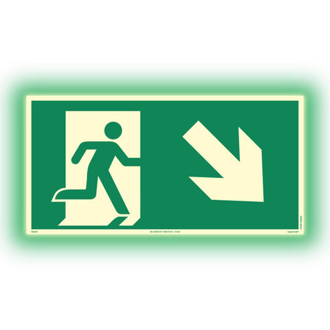 Skilt Systemtext Supernova+® Nødutgang ned til høyre