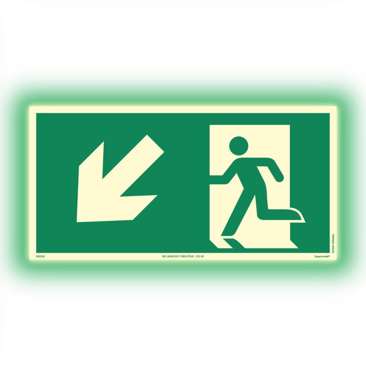 Skilt Systemtext Supernova+® Nødutgang ned til venstre