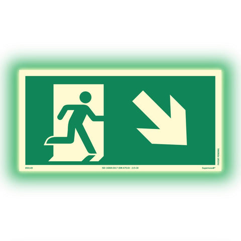 Skilt Systemtext Supernova+® Nødutgang ned til høyre