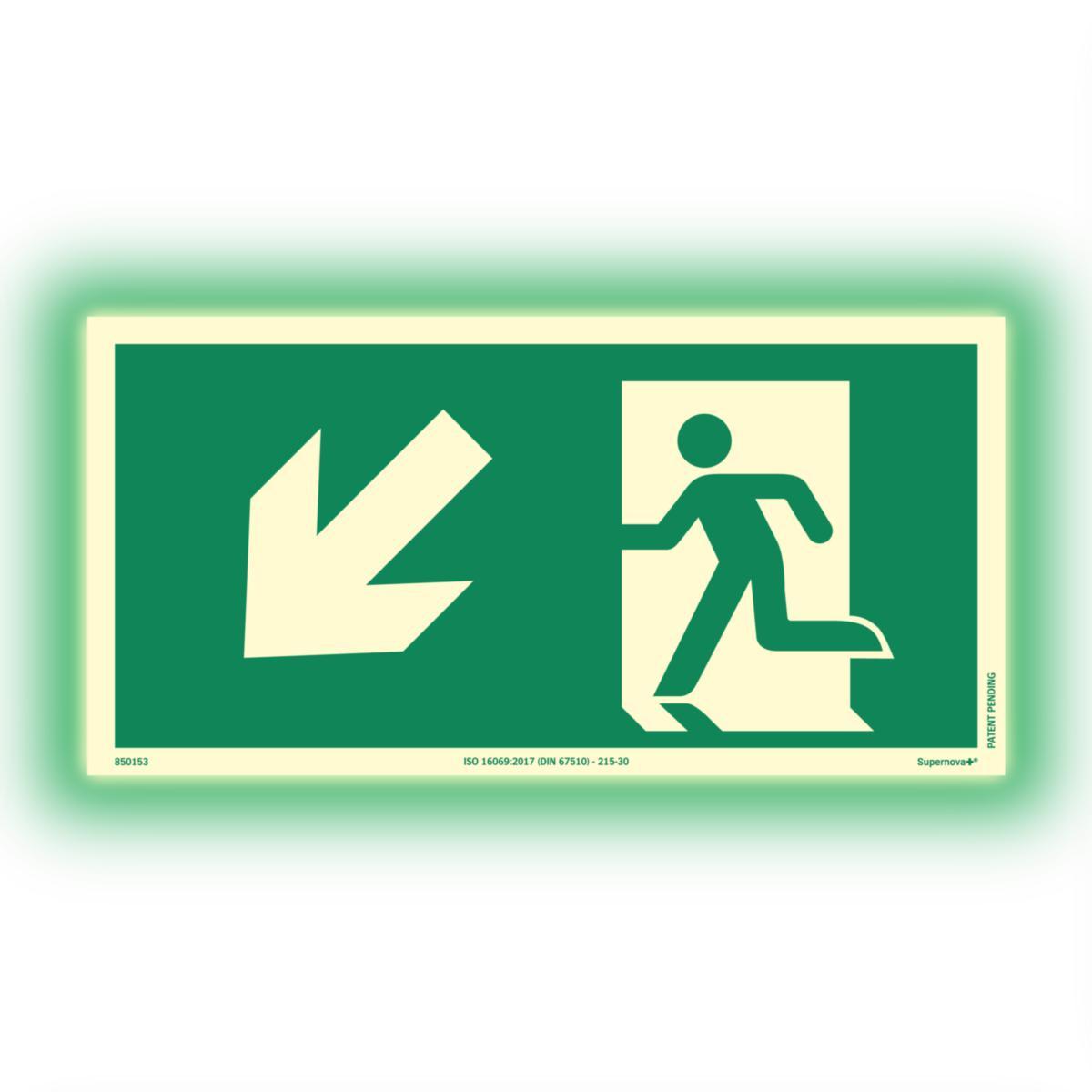 Skilt Systemtext Supernova+® Nødutgang ned til venstre
