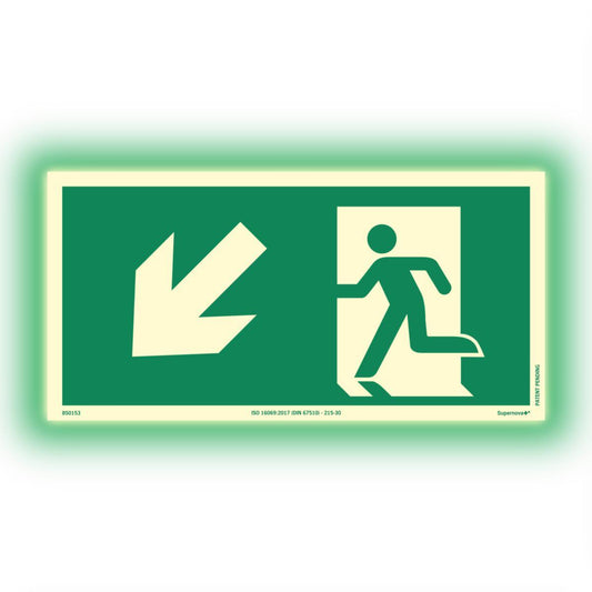 Skilt Systemtext Supernova+® Nødutgang ned til venstre