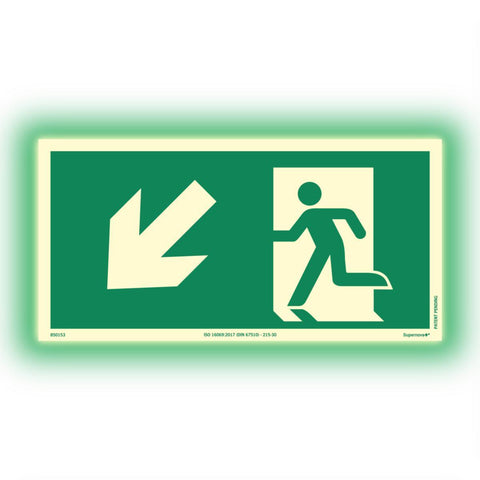 Skilt Systemtext Supernova+® Nødutgang ned til venstre