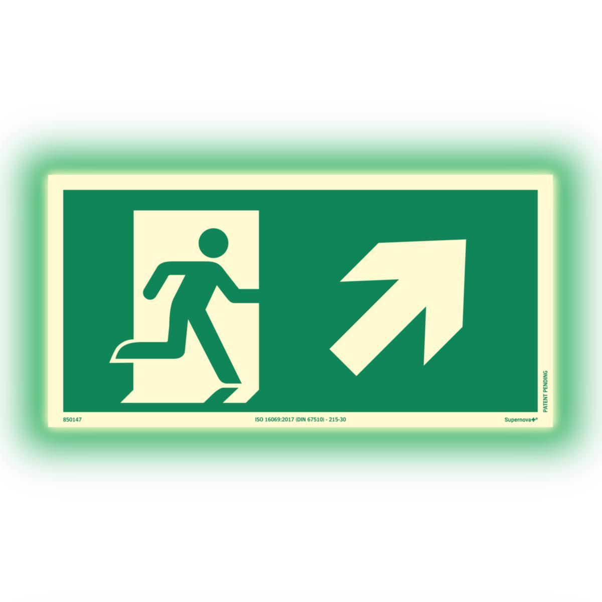 Skilt Systemtext Supernova+® Nødutgang opp til høyre