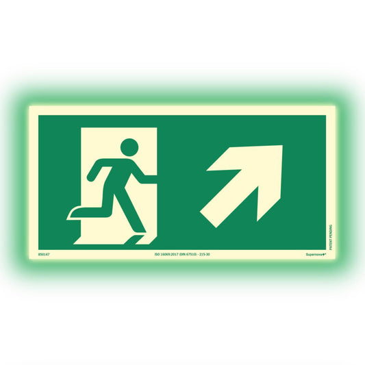Skilt Systemtext Supernova+® Nødutgang opp til høyre