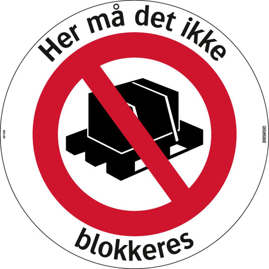 Gulvdekal Systemtext "Her må det ikke blokkeres"