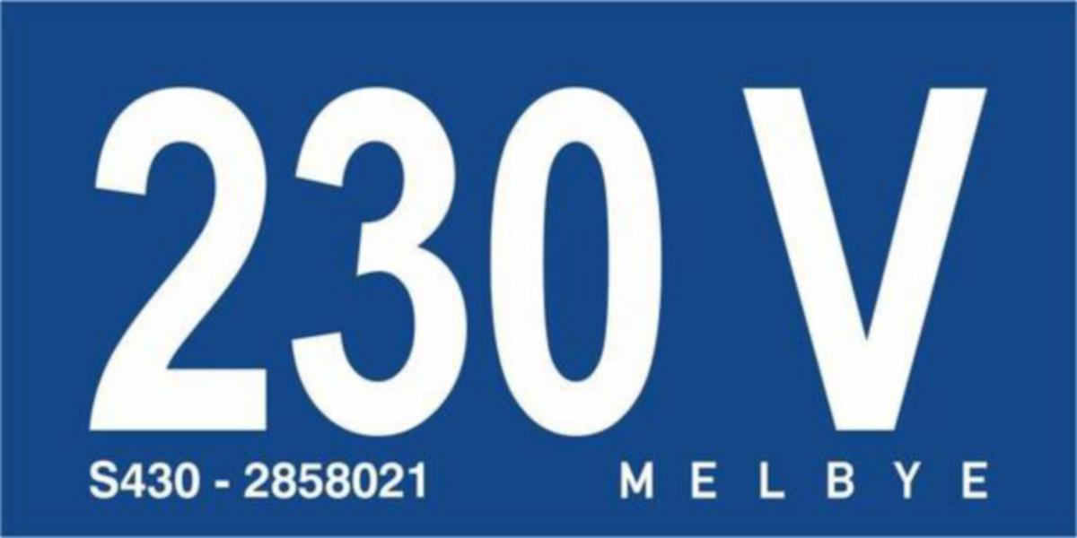 Skilt Melbye selvklebende for spenning