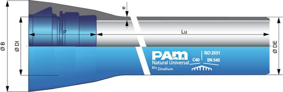 Støpejernsrør Duktilt 2-kamret Universal Natural BioZinalium, PAM