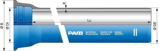 Støpejernsrør Duktilt 1-kamret Natural BioZinalium, PAM