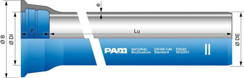 Støpejernsrør Duktilt 1-kamret Natural BioZinalium, PAM