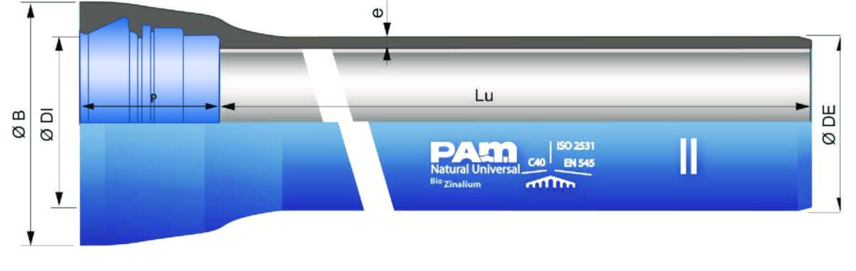 Støpejernsrør Duktilt 2-kamret Universal Natural BioZinalium, PAM