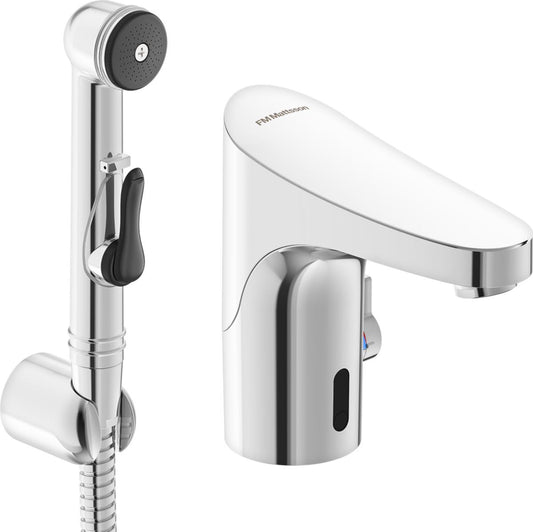 Servantbatteri 9000E Tronic med temperaturspak og hånddusj, berøringsfri - FMM