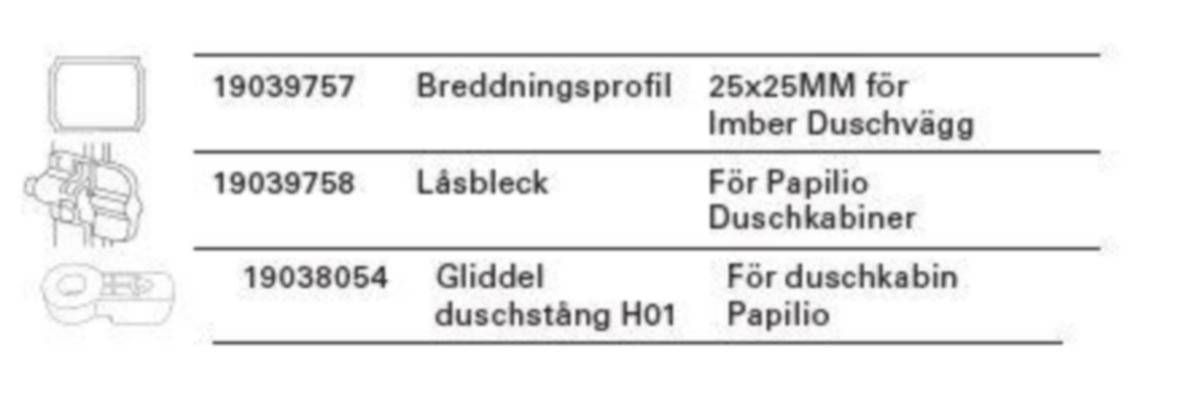 Reservedeler til Papilio dusjkabinett, a-collection