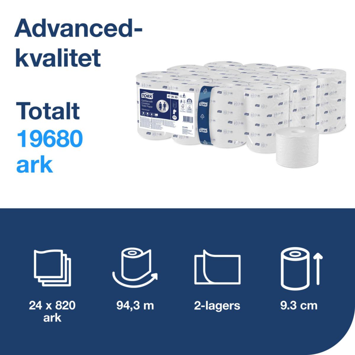 Toalettpapir OptiServe Hylsfri Tork T7 advanced