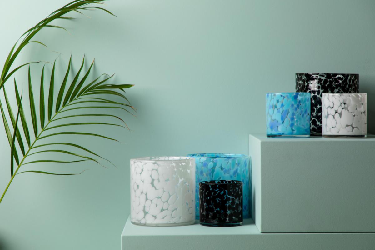 Glasslanterne Svart mønster 10cm