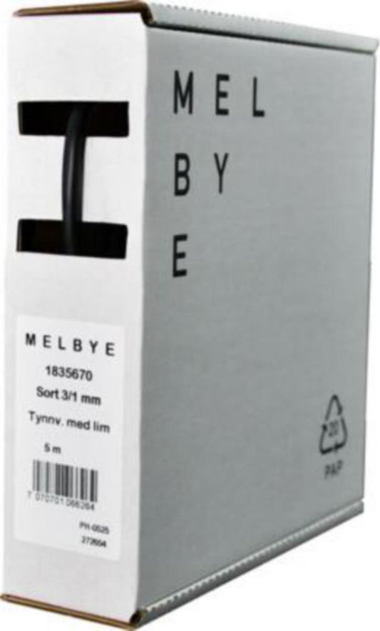 Krympeslange Melbye Tynnvegget, med lim, svart, i spoleboks