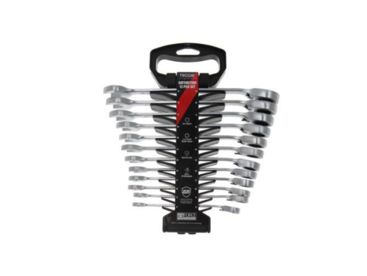 Fastnøkkelsett med skralle Tecos TGW819 12 deler, mm