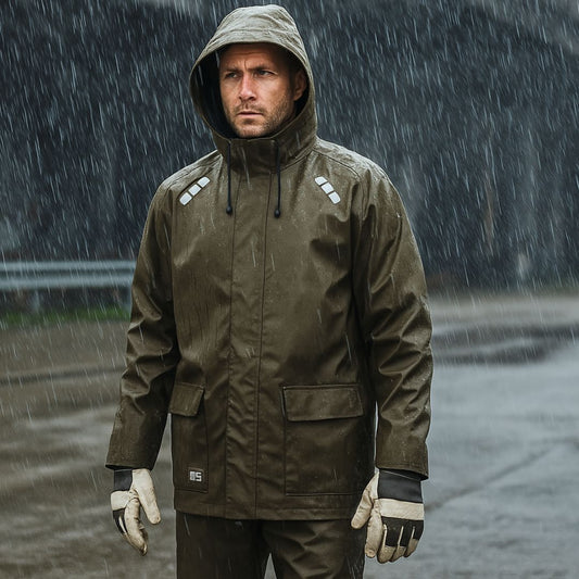 TROLLHEIM 2 REGNSETT I PU GRØNN MED REFLEKS